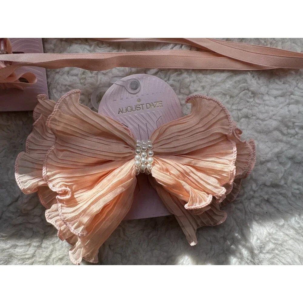 NORDSTROM 2 PC Peach Pink Hair Bow Accessories Bundle Lot Bows Barrettes NEW
